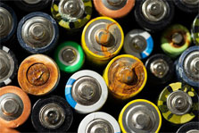 Close up of the tops of old, corroded batteries